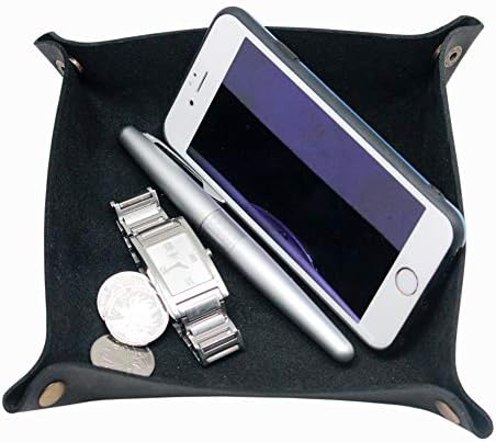 boshiho Valet Tray for Men, Leather Jewelry Catchall Key Phone Coin Box Change Caddy Bedside Storage Box (Black) - Image 4
