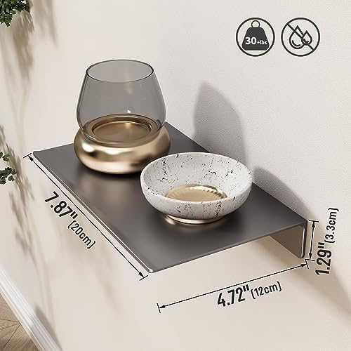 Danpoo 8 inch Gray Small Floating Shelf for Wall Organizer & Storage, Mini Display Shelf, Metal Wall Shelf for Bathroom, Living Room, Kitchen, Bedroom - Image 3
