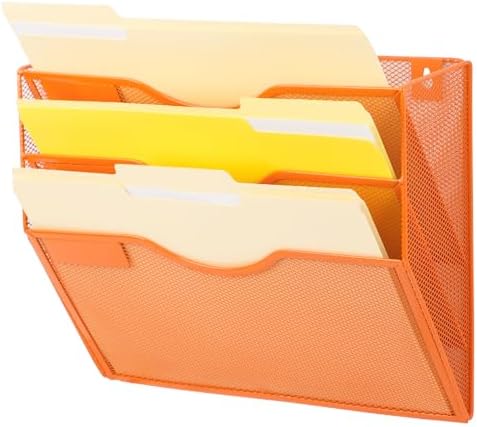 EASEPRES 3 Pocket Mesh Hanging Wall File Organizer, Wall Mounted Mail Paper Document Folder Holder, Clipboard Storage Organization Magazine Rack with Nametag Label for Office Home School, Orange by EASEPRES
