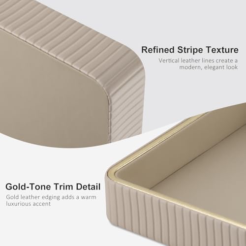 GORESE Square Perfume Tray Nightstand Organizer, PU Leather Purse Bowl Jewelry Trays for Dresser, Trinket Dish Catchall Bowl for Keys, Decorative Vanity Tray, Gift for Women, Beige(9.3'' × 9.3'') - Image 3