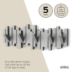 Umbra Sticks Wall Mount Coat Rack, 5 Hook Retractable Pegs, Grey - Image 5