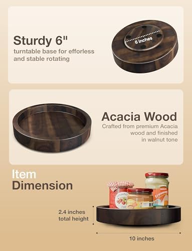 TIDITA 10" Rotating Wooden Lazy Susan Organizer for Cabinet (Walnut Color) - Image 3
