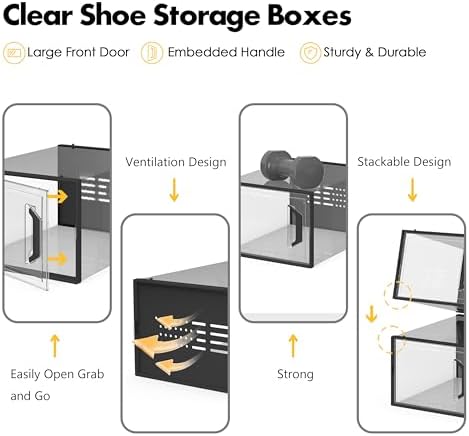 SEE SPRING X-Large Shoe Storage Box Fit Size 11, Clear Plastic Stackable Shoe Organizer for Closet, Space Saving Sneaker Shoe Rack Containers Bins Holders for Entryway, Under Bed, 12 Pack Black - Image 4
