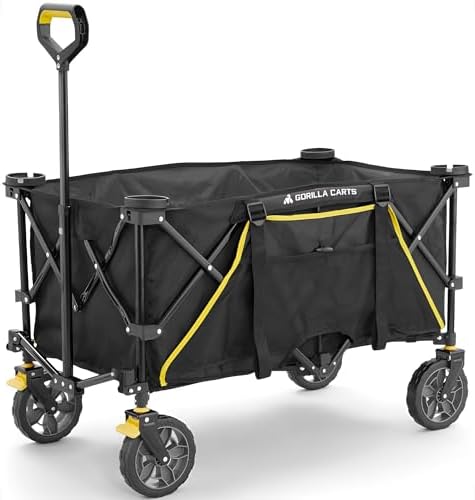 Gorilla Carts Collapsible Folding Outdoor Utility Wagon, 7 Cu Ft, Black by GorillaCarts