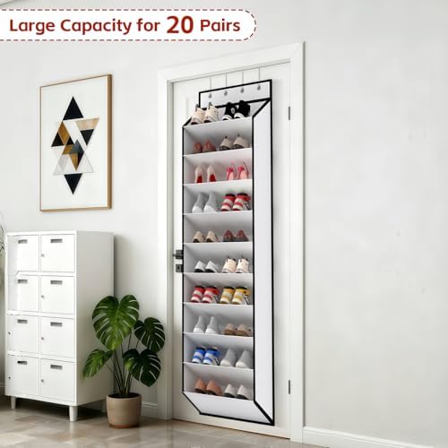 KEEPJOY 10 Tiers White Over Door Shoe Organizer Storage, Hanging Shoe Holder for Door with Large Deep Pockets, Fit 20-30 Pairs Shoe Rack for Sneakers, Boots (White) - Image 4