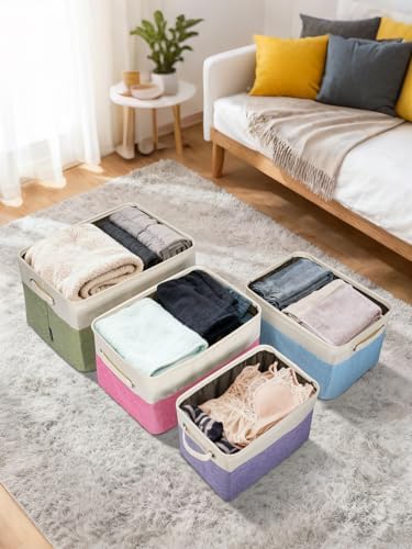 BALEINE 3 Pack Fabric Closet Storage Bins for Shelves, Linen Closet Organizers and Storage, Decorative Baskets for Organizing, Shelf, Clothes, Home, Office (Brown, 17''x13''x10.5'') - Image 7