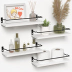 RICHER HOUSE White Bathroom Floating Wall Shelf Set of 4, Small Organizer Over Toilet Storage, Guard-Rail Kitchen Shelves - White by RicherHouse