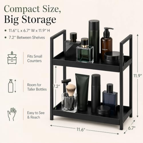 2 Tier Mens Bathroom Counter Shelf Organizer for Skincare Makeup - Image 2