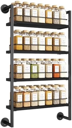 IBUYKE 4 Tier Spice Rack Wall Mount for Kitchen,Black TLJ016B by IBUYKE