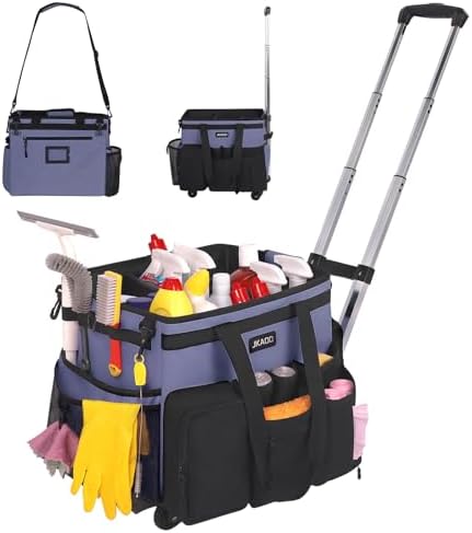 JKAOO Large Rolling Cleaning Caddy Bag with Detachable Trolley, Denim Blue by JKAOO