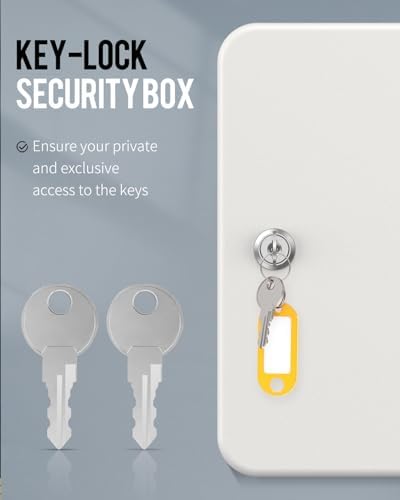 Uniclife 28 Position Key Cabinet with Key Lock Wall Mounted White Security Storage Box Steel Key Organizer with Colorful Key Tag Labels Stickers and Hooks - Image 5