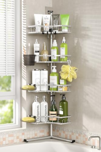 Standing Corner Shower Caddy - 4-Tier Rustproof Adjustable Shower Shelves by Foukus