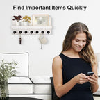 Lwenki Key Holder Wall Mount, Entryway Key and Mail Holder with 7 Sturdy Hooks for Sunglasses, Dog Leash, Decorative Wall Shelf with Mounting Hardware, 15”W x 6.7”H x 4.2”D - Image 5