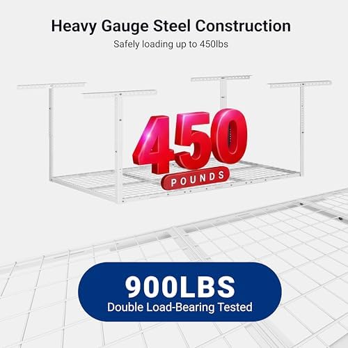 FLEXIMOUNTS 3x6 Overhead Garage Storage Adjustable Ceiling Rack, White - Image 3