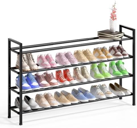 Bumusty 4 Tier Long Expandable Shoe Rack for Closet, Black by BUMUSTY