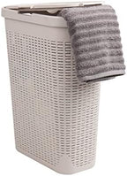Mind Reader Slim Laundry Hamper with Lid, 40L Clothes Basket, Narrow Tapered Design with Ventilated Cutout Pattern, Plastic, Ivory by MindReader