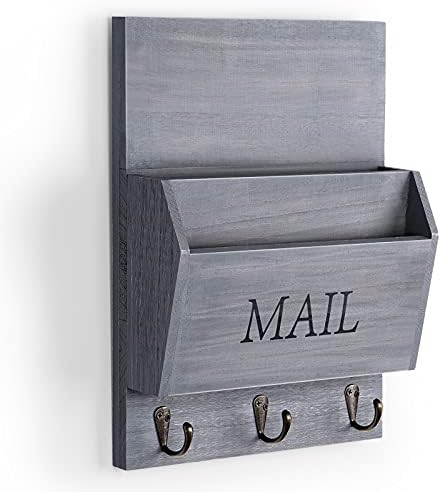DLQuarts Solid Wood Mail Organizer with Key Holder for Wall, Mail Sorter Wall Mounted, Decorative Wooden Key and Mail Holder with 3 Hooks, Weathered Gray - Image 6