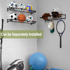BTY Ball Holder Wall Mount Garage Sports Equipment Organizer 3 Separate Wall Ball Storage Rack with 6 Hooks for Basketball Football Soccer Volleyball - Image 5