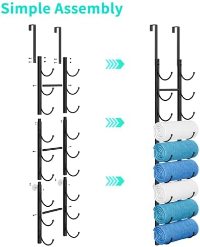 HapiRm Rolled Towel Racks for Bathroom - 9-Tier Over The Door & Wall Mounted Bathroom Towel Storage, Hanging Metal Organizer for Towels & Bath Sheets, Space Saving Rack for Bathroom, Camper, RV, Black - Image 3