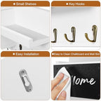 Decorative Key Hanging Rack with 8 Hooks – Easy Install Natural Wooden Key and Mail Holder for Wall Mount – Sunglasses Wallet Holder Entryway Decor with Shelf and Chalkboard (White) - Image 3