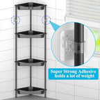 HuggieGems Metal Floor Standing Corner Shower Caddy, Jet Black, 4 Tier - Image 3