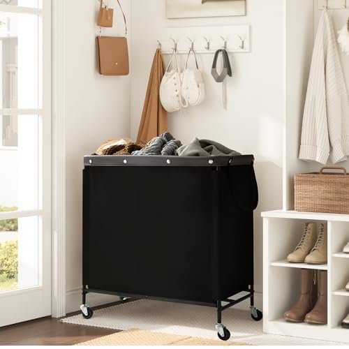 StorageWorks 3 Section Laundry Hamper, 120L Black Sorter Cart with Wheels - Image 6