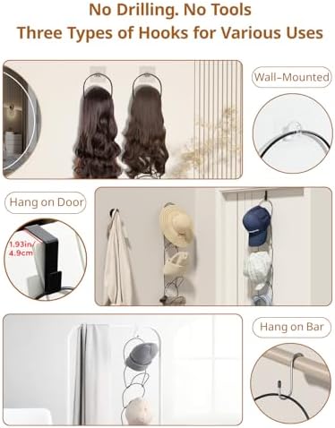 LINFIDITE 15 Pack Hat Rack Hanger Holder Organizer Closet Hanging Baseball Cap Display Storage Rack for Scarves Handbags Towels Clothes Ties Over Door Wall Mounted w Hanging Hook Black - Image 4