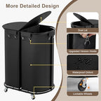 200L Double Laundry Hamper with Lid & Wheels, Oval Rolling Laundry Basket - Image 5