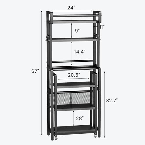 Recaceik 6-Tier Over The Toilet Storage Shelf with Cart, Freestanding Above Toilet Shelf Rack, Farmhouse Bathroom Organizer Shelves, Space Saver (Black) - Image 2