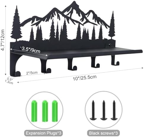 Key Holder for Wall, Metal Decorative Wall Mounted Mountain Key and Mail Holder with Shelf, 2 in 1 Key Hooks for Entryway, Front Door, Hallway, Key Organizer and Key Rack (10 Inches) - Image 3