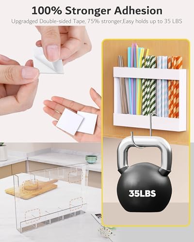 Acrylic Straw Holder & Organizer - Compact, Adhesive Tape Included for Easy Installation - Perfect for Countertops, Cabinets, or Kitchen Storage (White-5 Compartments) - Image 5