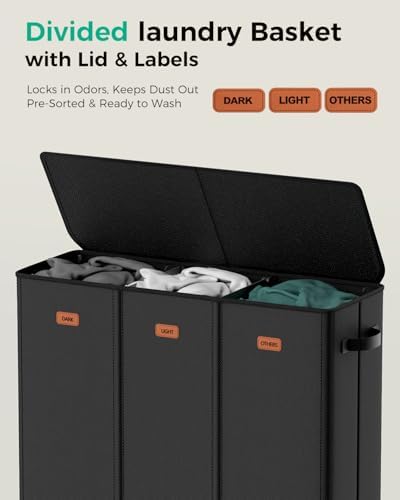185L Laundry Hamper 3 Section with Lid & Removable Bags - Image 3