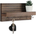 Lwenki Decorative Key Holder for Wall with Shelf, Entryway Shelf with Hooks Holds Leashes, Jackets and Glasses – Sturdy Wood Keyholder Entrance Hanger with Mounting Hardware (Brown, Medium) by Lwenki