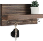 Lwenki Decorative Key Holder for Wall with Shelf, Entryway Shelf with Hooks Holds Leashes, Jackets and Glasses – Sturdy Wood Keyholder Entrance Hanger with Mounting Hardware (Brown, Medium) by Lwenki