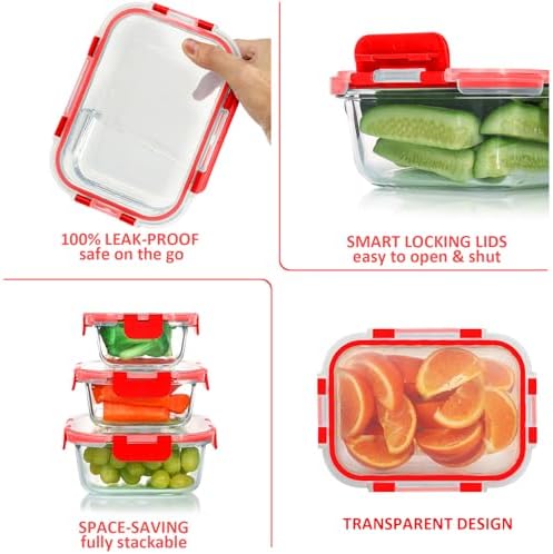 KOMUEE 24 Pieces Glass Food Storage Containers Set, Red - Image 4
