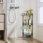 HapiRm Standing Corner Shower Caddy - 3 Tier Shower Organizer Corner with Soap Holder and 4 Hooks, Rustproof Bathroom Storage Shelves with Adhesives, Grey - Image 7