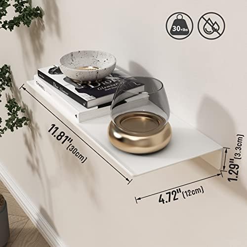 Danpoo 12 inch White Metal Wall Shelf Small Floating Shelf for Wall Organizer & Storage, Display Shelf for Bathroom, Living Room, Kitchen, Bedroom - Image 3