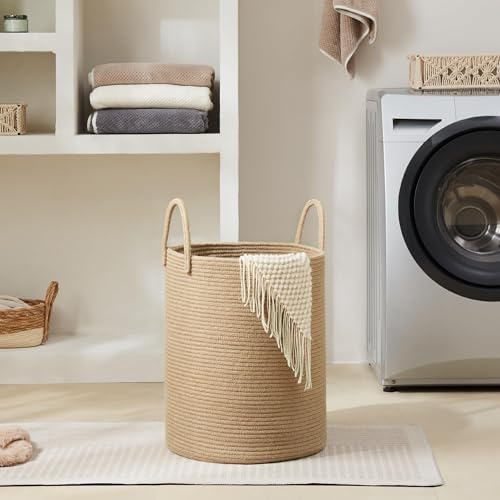 YOUDENOVA Cotton Laundry Hamper, 72L - Woven Collapsible Basket - Jute Brown - Image 5