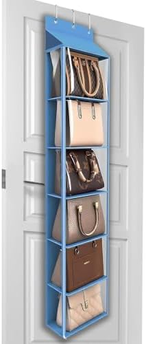 Lirex Over The Door Purse Organizer & Purse Shelf for Closet – Handbag Storage Organizer with Purse Hanger. Perfect for Scarves, Hats, and Leggings. L (15.7'' x 5.7'' x 68''), Blue by Lirex