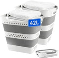 2 Pcs 42L Medium Collapsible Plastic Laundry Basket with Handles, Foldable Laundry Basket Hamper, Pop Up Storage Container Organizer for Washing Storage (Gery, 17 Inch * 13 Inch * 15 Inch) by Unknown