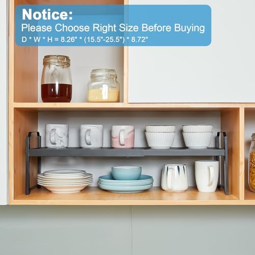 X-cosrack 25.5 Inches 3 Pack Expandable Cabinet Shelves, Stackable Shelf Organizer for Kitchen Cabinet Countertop Storage, Adjustable Counter Cupboard Pantry Organizer Shelf Rack Stand Riser, Black - Image 7