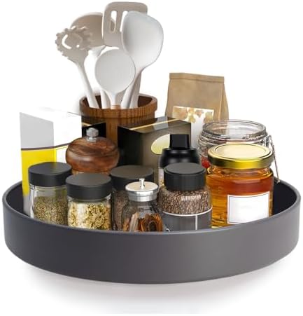 Metal Lazy Susan Organizer, 12 Inch Anti-Rust Turntable for Cabinet, Kitchen, Dining Table, Bathroom – Rotating Spice Rack, Spinner Storage, Round Carousel Organizer for Countertop Gunmetal by Unknown