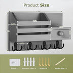 Key Holder Wall Mount, Wooden Key and Mail Organizer, Gray - Image 5