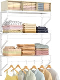 ThreeHio Expandable Closet Shelves Wall Mounted, 3 Pack Closet Shelving with Hanging Rods, Wall Shelving for Walk-in Closet, Hanging Shelves Organizer and Storage for Closet, Laundry by ThreeHio