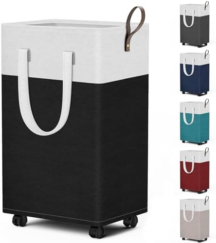 HomeHacks 75L Rolling Laundry Basket with 4 Wheels Collapsible Black by HomeHacks