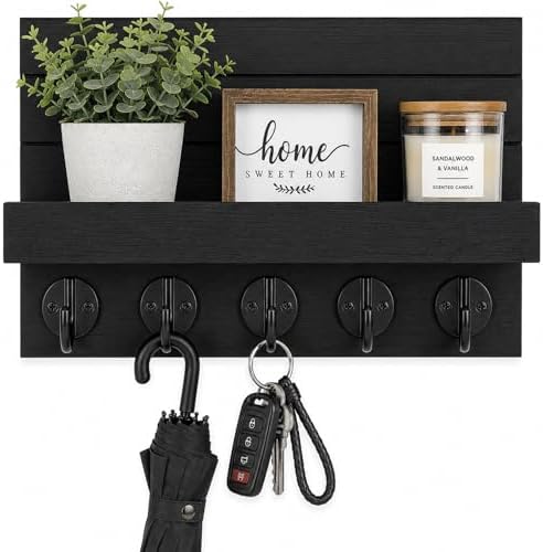 Key Holder for Wall, Decorative Key and Mail Holder, Key Holder Wall Mount with Shelf and Large Hooks, Easy Installation Key Rack for Entryway and Home Decor by Unknown