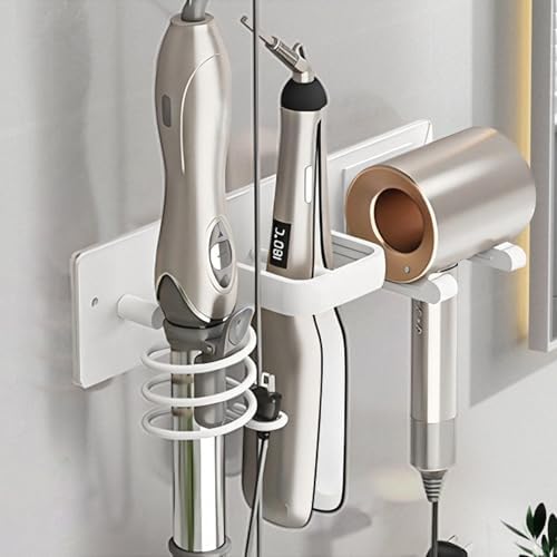 Hair Dryer Holder Wall Mounted,Blow Dryer, Curling Iron, Straightener Holder 3 in 1 Bathroom Metal Hair Tool Organizer Rack-Matte White-2 by Unknown
