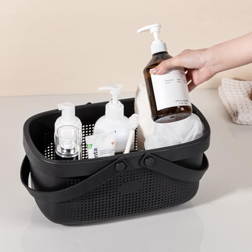 Portable Shower Caddy Basket with Handles Plastic Storage Basket Black - Image 5
