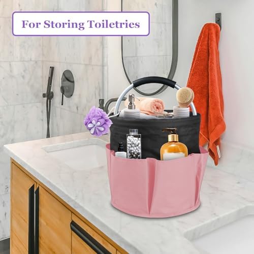 2Pcs 17L Shower Caddy with 6 Pockets, Portable Cleaning Caddy in 600D Oxford Fabric, Cleaning Supplies Bucket with Handle, Multifunctional Storage Basket for Dorm, Family, Black with Pink - Image 5
