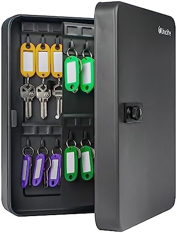 Uniclife 60 Position Key Cabinet with Combination Lock Resettable Black Digital Security Storage Box Steel Key Organizer with Colorful Key Tag Labels Stickers and Hooks by UnicLife